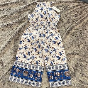 Janie and Jack White and Blue Floral Romper - SIZE 6